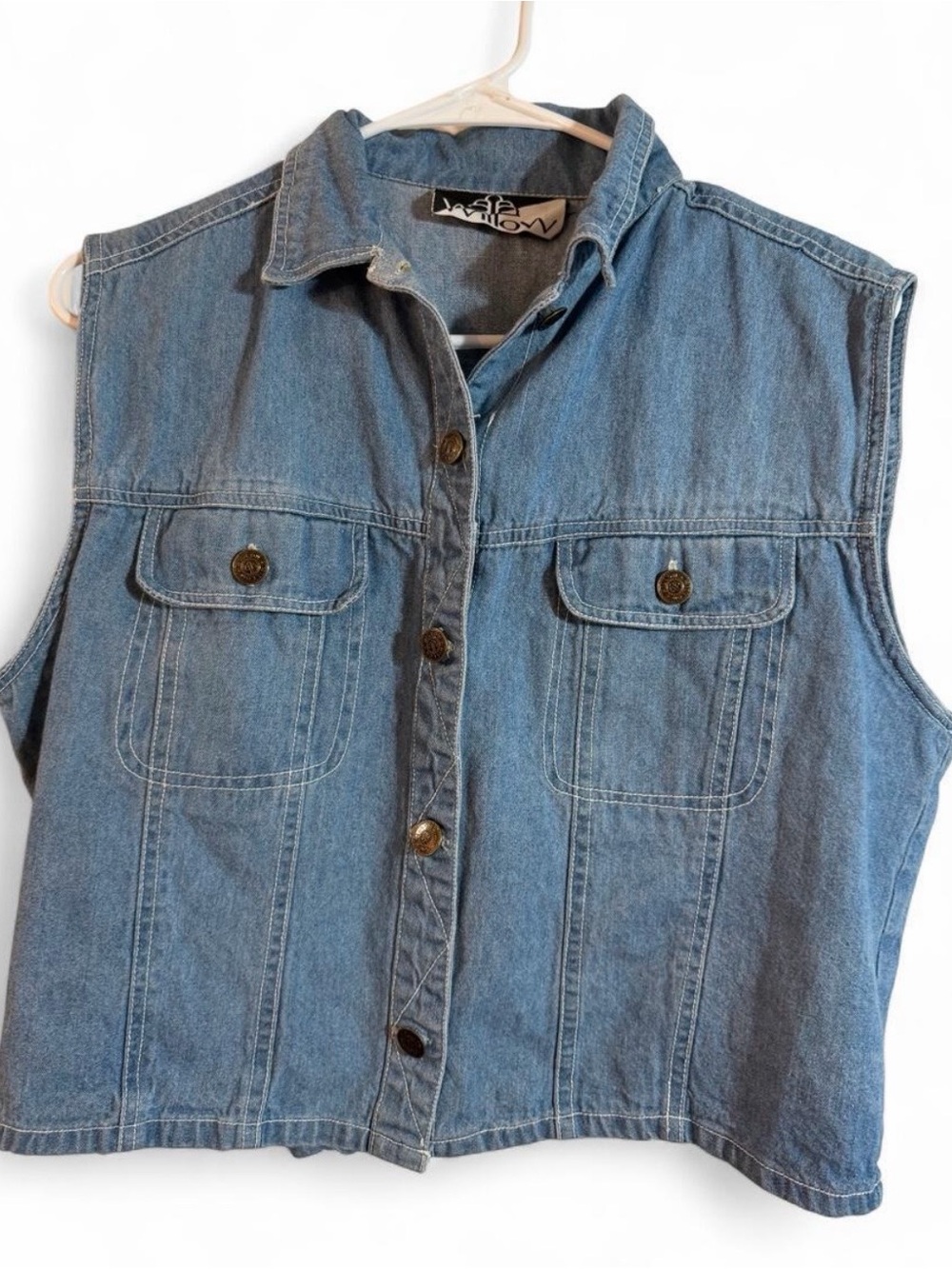 Willow Light Blue Denim Sleeveless Button-Front Vest